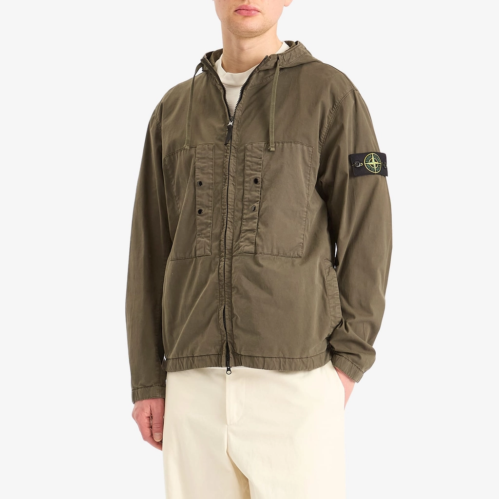 Stone Island Men's Supima Cotton Twill Stretch-TC Hooded Jacket Military Green